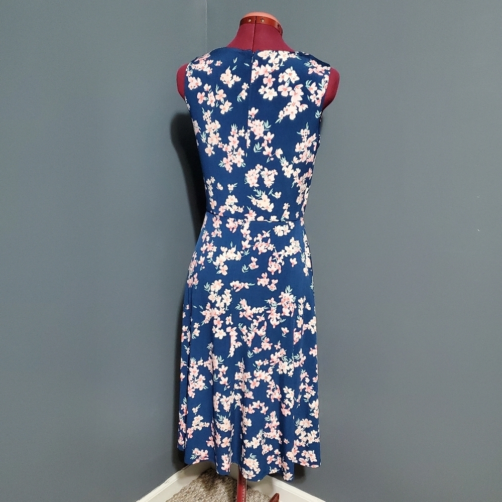 Jessica Howard Blue and Pink Sleeveless V-Neck Sundress Wrap Bodice Top Size 6 - Picture 3 of 7